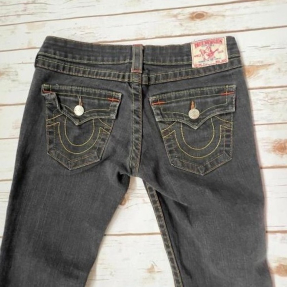 True Religion Billy Bootcut Jeans Dark Gray Contrast Stitch Low Rise Size‎ 28
